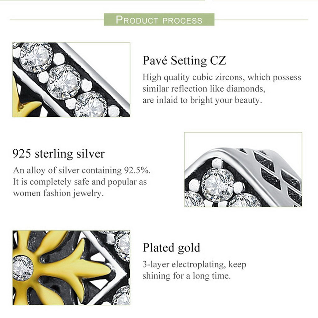 PAHALA 925 Sterling Silver Square Crystals Snowflake Charm Bead
