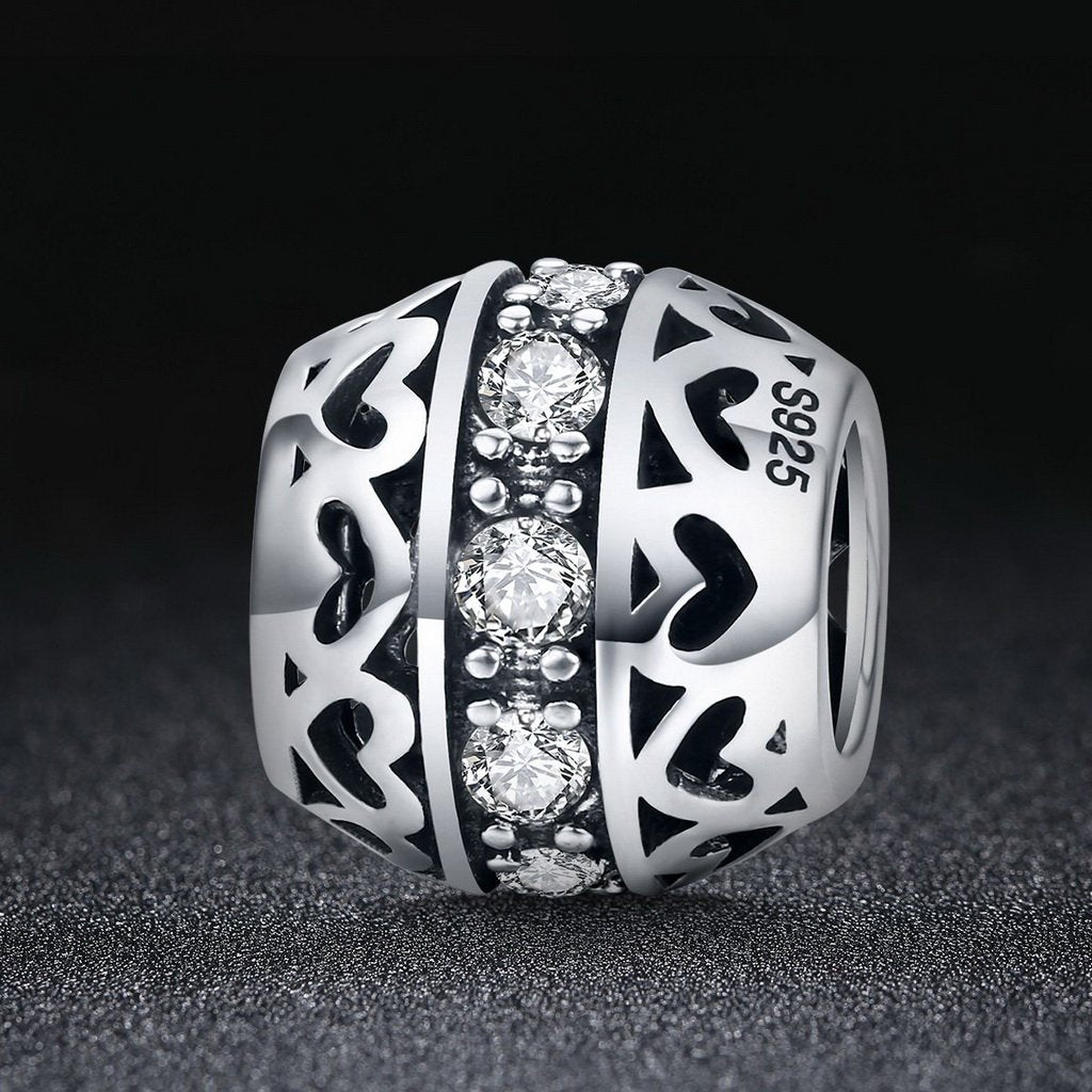 PAHALA 925 Sterling Silver Stackable Heart Crystals Charm Bead