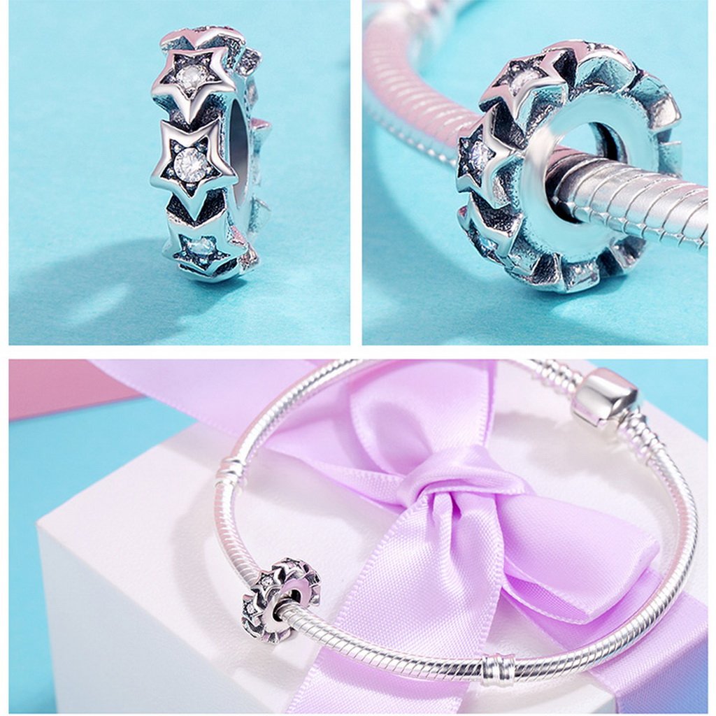 PAHALA 925 Sterling Silver Super Star with Crystals Charm Bead Fit Bracelet