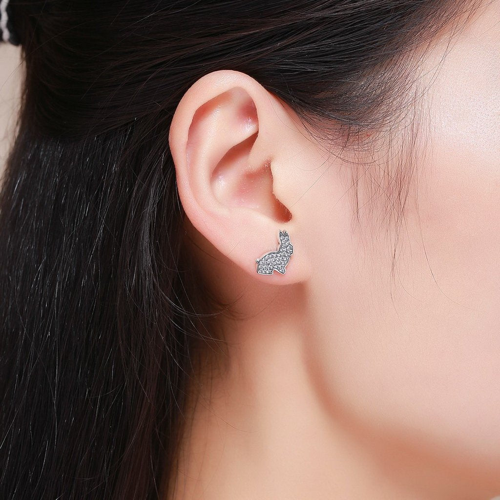 PAHALA 925 Sterling Silver Cute Rabbit Carrot With Crystals Stud Earrings