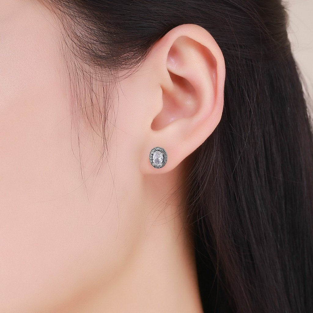 PAHALA 925 Sterling Silver Love Round With Crystals Stud Earrings