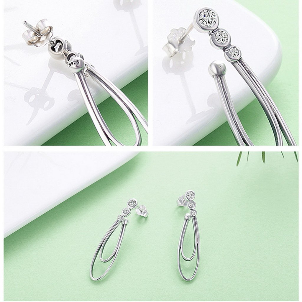 PAHALA 925 Sterling Silver Round With Crystals Party Wedding Long Drop Earrings