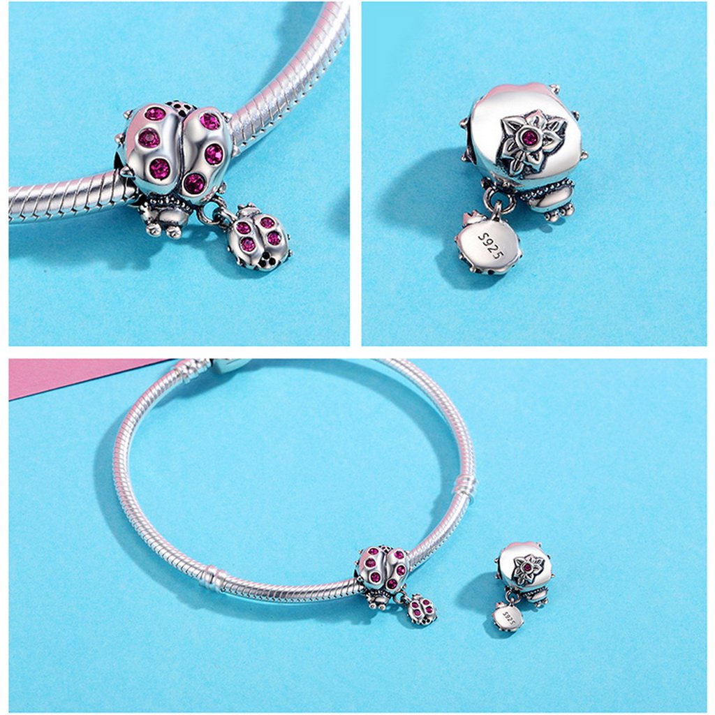 PAHALA 925 Sterling Silver Tree Ladybug Story with Crystals Pendant Charm Bead