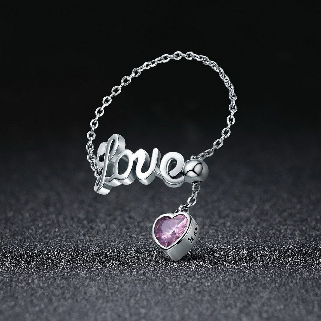 PAHALA 925 Strling Silver Love Letter Adjustable Finger Weeding Party Ring