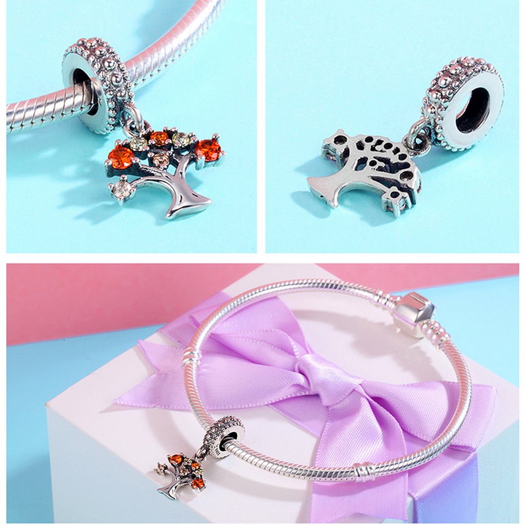 PAHALA 925 Sterling Silver Colorful Tree with Crystals Charm Bead Fit Bracelets