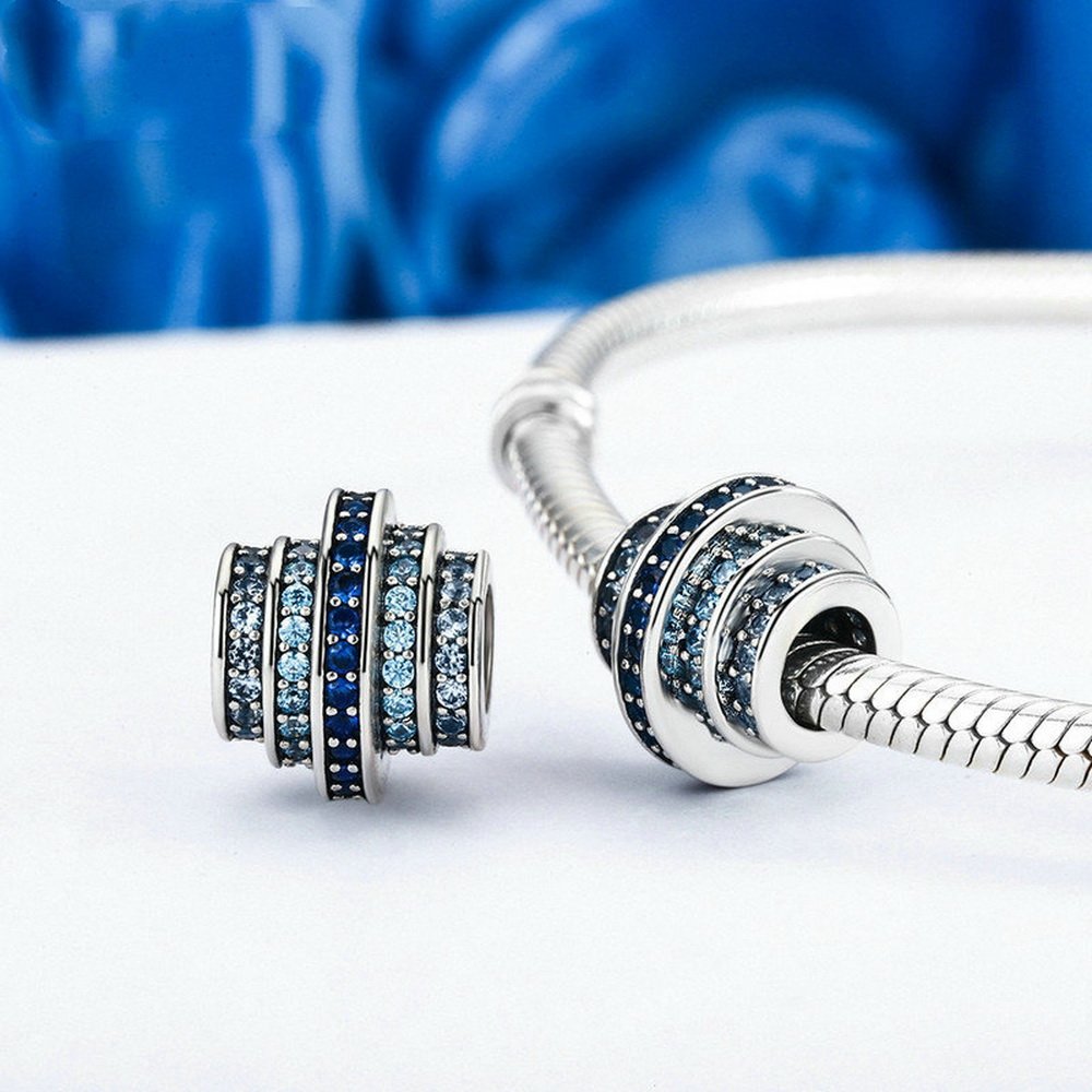PAHALA 925 Strling Silver Gradual Round Blue Wheel Crystal Charms Fit Bracelets Necklace