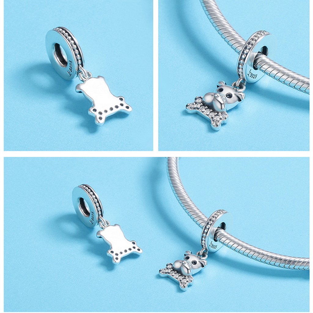 PAHALA 925 Sterling Silver Lovely French Bulldog Crystals Charm Bead