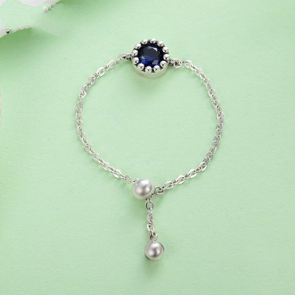 PAHALA 925 Strling Silver Luminous Blue Crystal Chain Weeding Party Band Ring