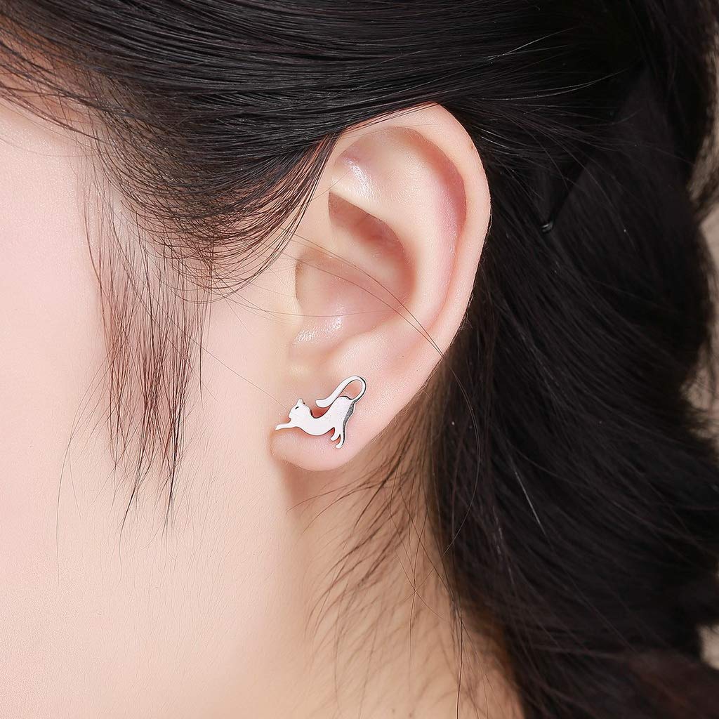 PAHALA 925 Sterling Silver Cute Cat Pussy Tail Stud Earrings