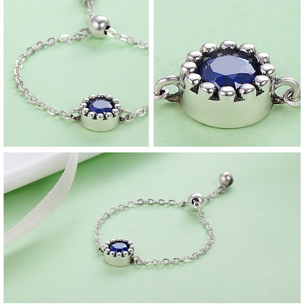PAHALA 925 Strling Silver Luminous Blue Crystal Chain Weeding Party Band Ring