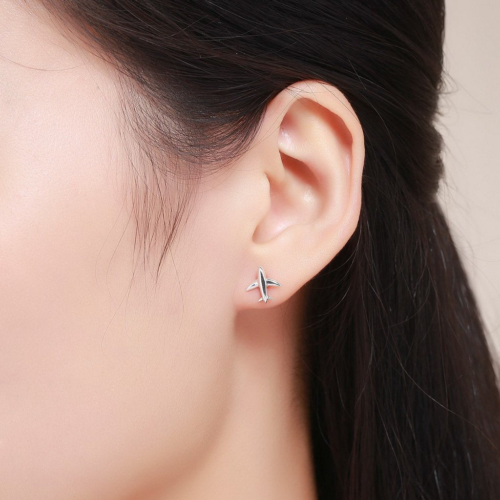 PAHALA 925 Sterling Silver Romantic Airplane Sky Stud Earrings