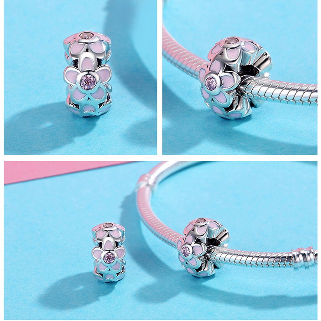 PAHALA 925 Sterling Silver Pink Flower Circus with Enamel Charm Bead