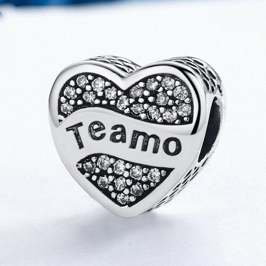 PAHALA 925 Sterling Silver Teamo I Love You with Crystals Charms Fit Bracelets Necklace