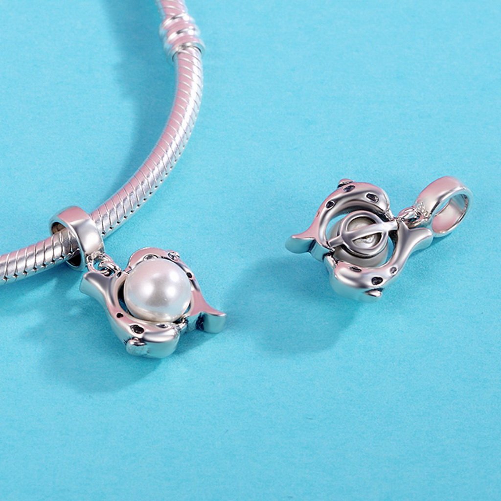PAHALA 925 Sterling Silver Couple Dolphins Love Pendant Charm Bead