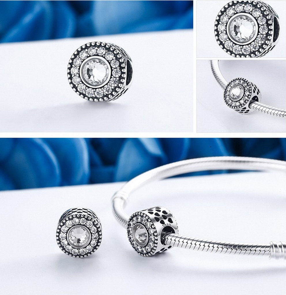 PAHALA 925 Sterling Silver Lovely Round Classical Dazzling with Crystals Charms Beads