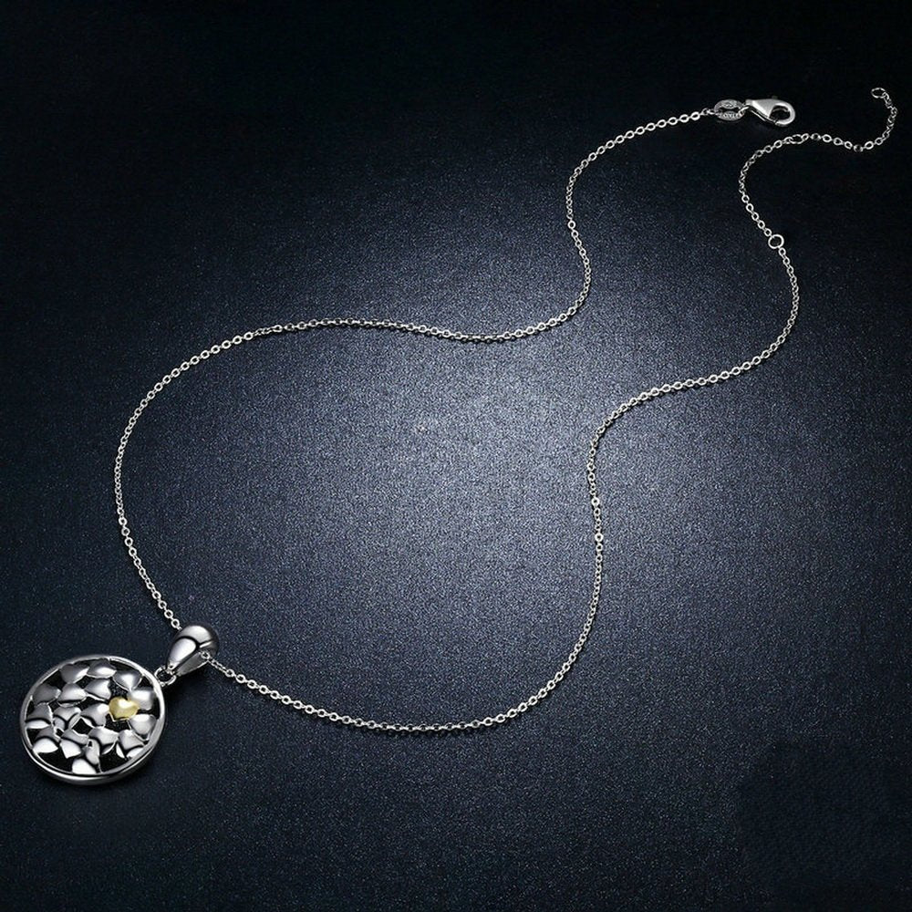 PAHALA 925 Sterling Silver Love Flowers Clear CZ Pendant Necklace