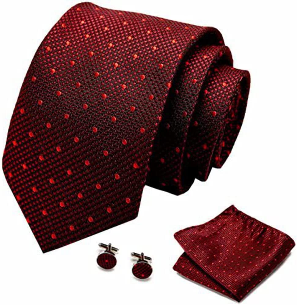 PAHALA Mens Silk Jacquard Woven Necktie Cufflinks Pocket Square Set Box