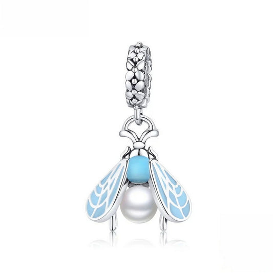 PAHALA 925 Sterling Silver Blue Enamel Moth Pendant Charm Charm Bead