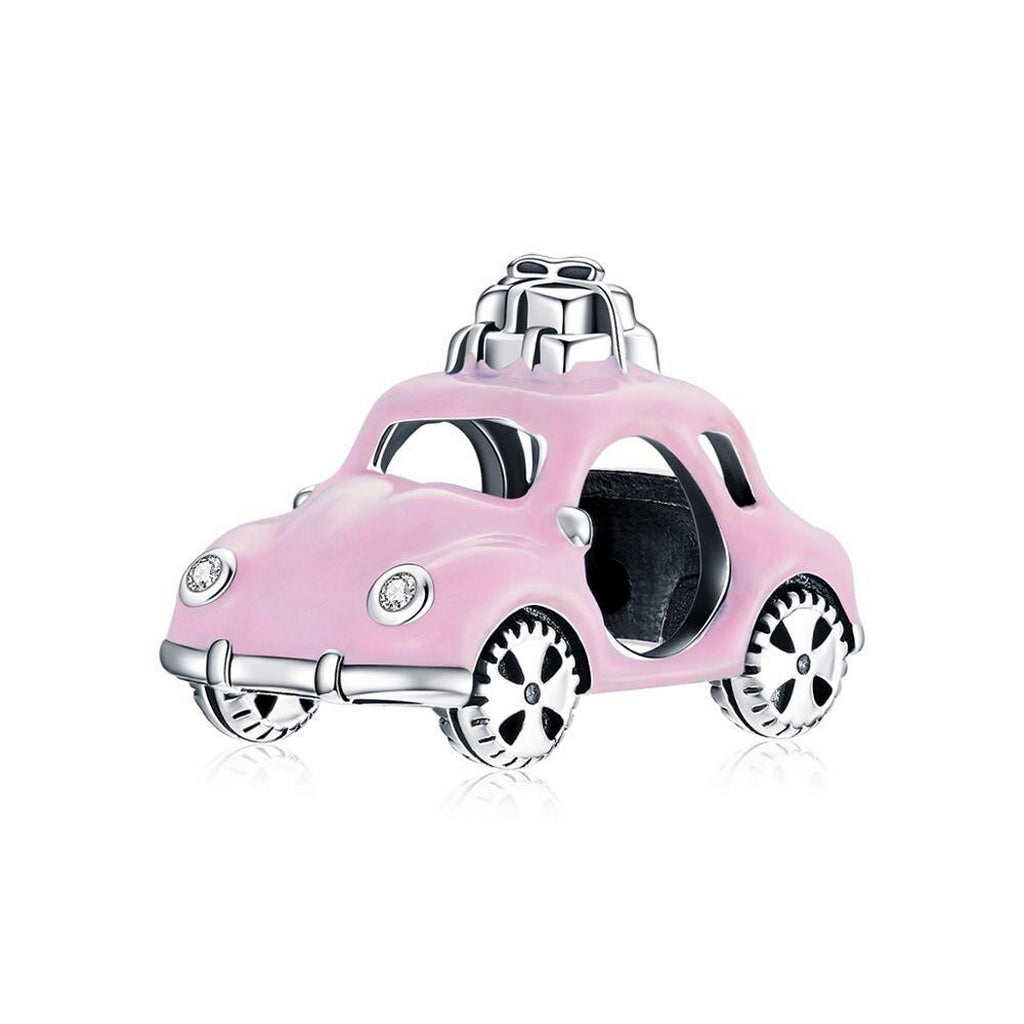 PAHALA 925 Sterling Silver Pink Car With Crystals Charm Bead