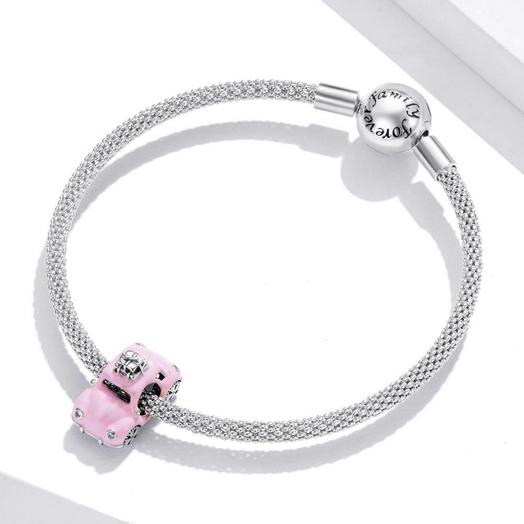 PAHALA 925 Sterling Silver Pink Car With Crystals Charm Bead