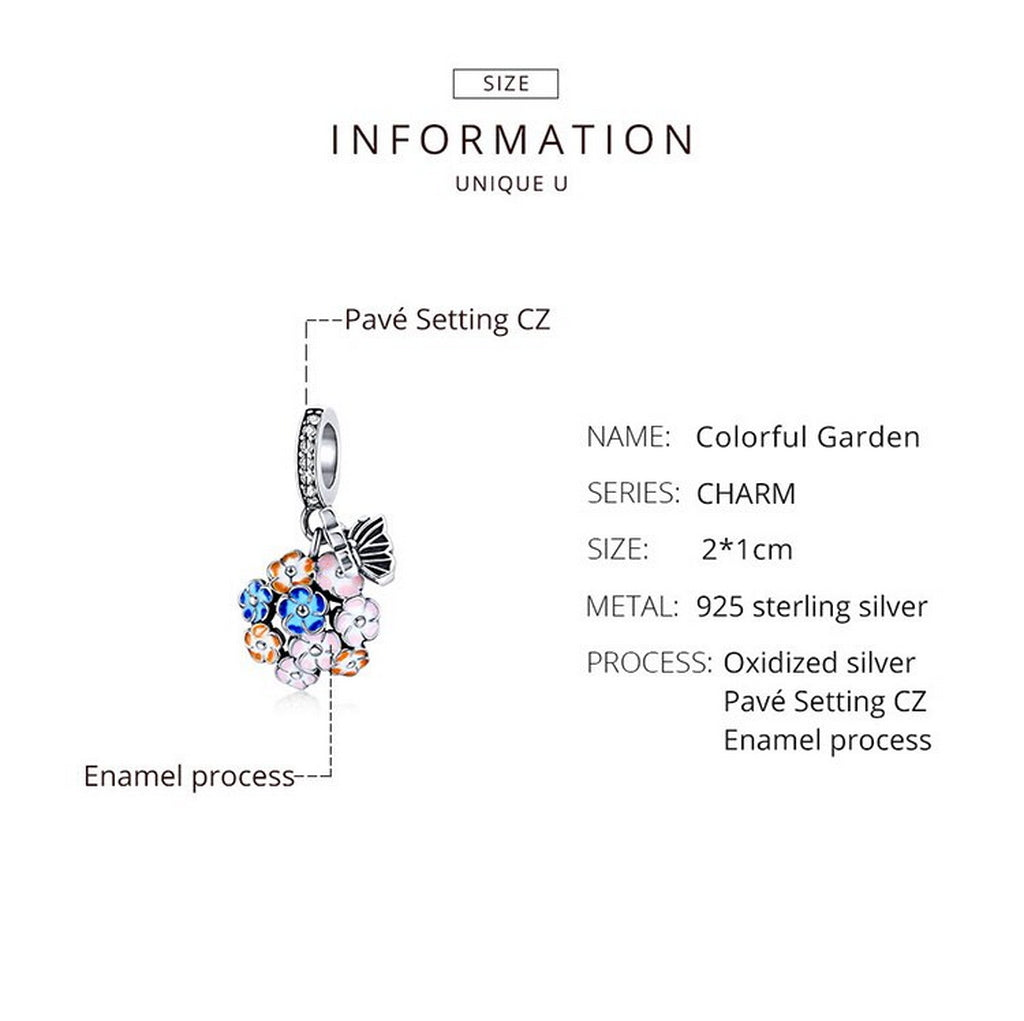 PAHALA 925 Sterling Silver Colorful Garden Pendant Charm Charm Bead
