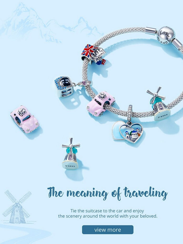 PAHALA 925 Sterling Silver Pink Car With Crystals Charm Bead