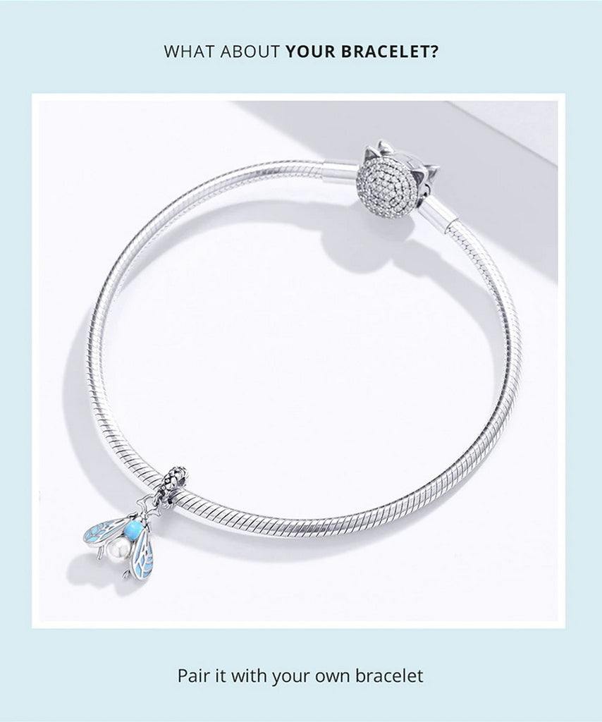 PAHALA 925 Sterling Silver Blue Enamel Moth Pendant Charm Charm Bead