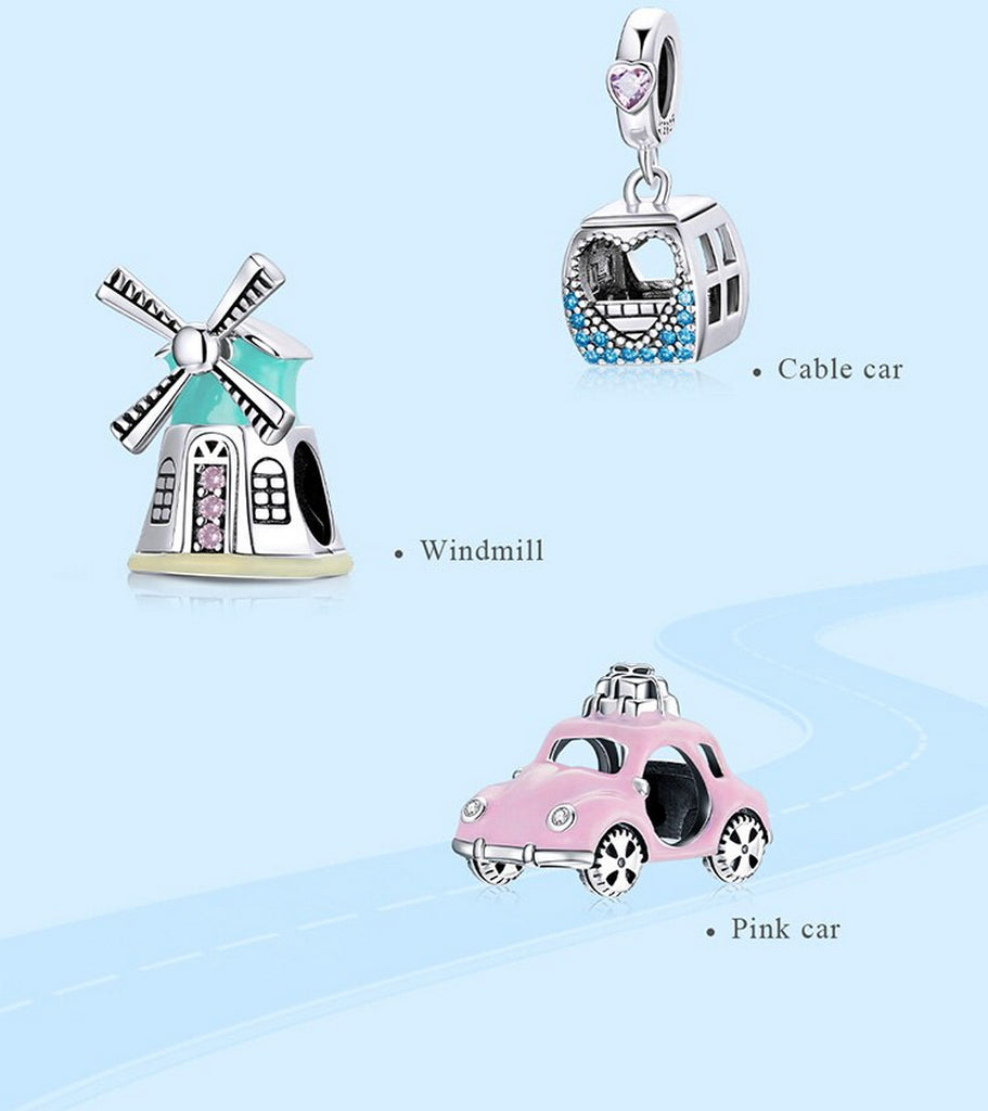 PAHALA 925 Sterling Silver Pink Car With Crystals Charm Bead