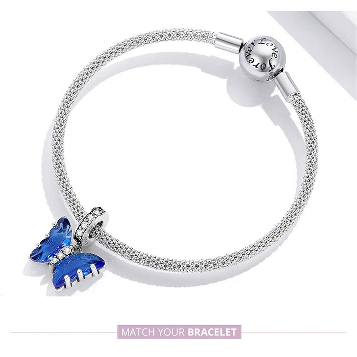 PAHALA 925 Sterling Silver Blue Crystal Murano Delicate Butterfly Pendant Charm Bead