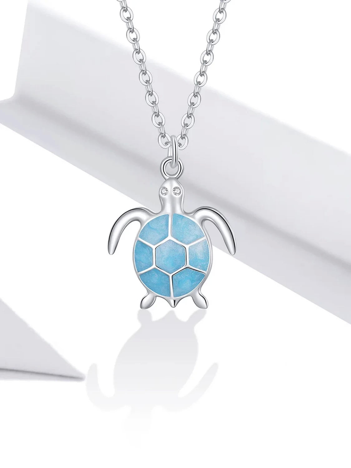 PAHALA 925 Strling Silver Sky Blue Enamel Turtle Cute Animal Pendant Necklace