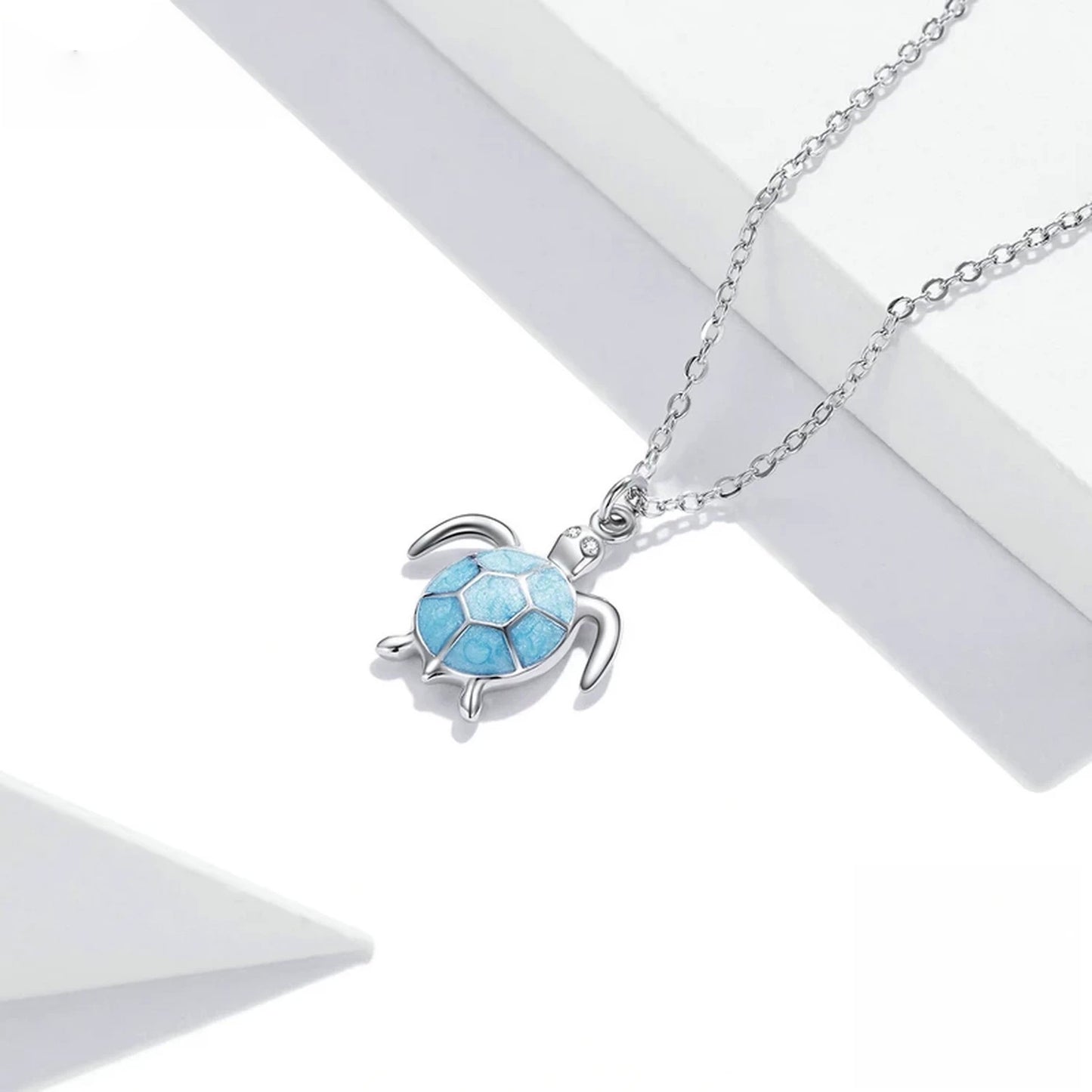 PAHALA 925 Strling Silver Sky Blue Enamel Turtle Cute Animal Pendant Necklace