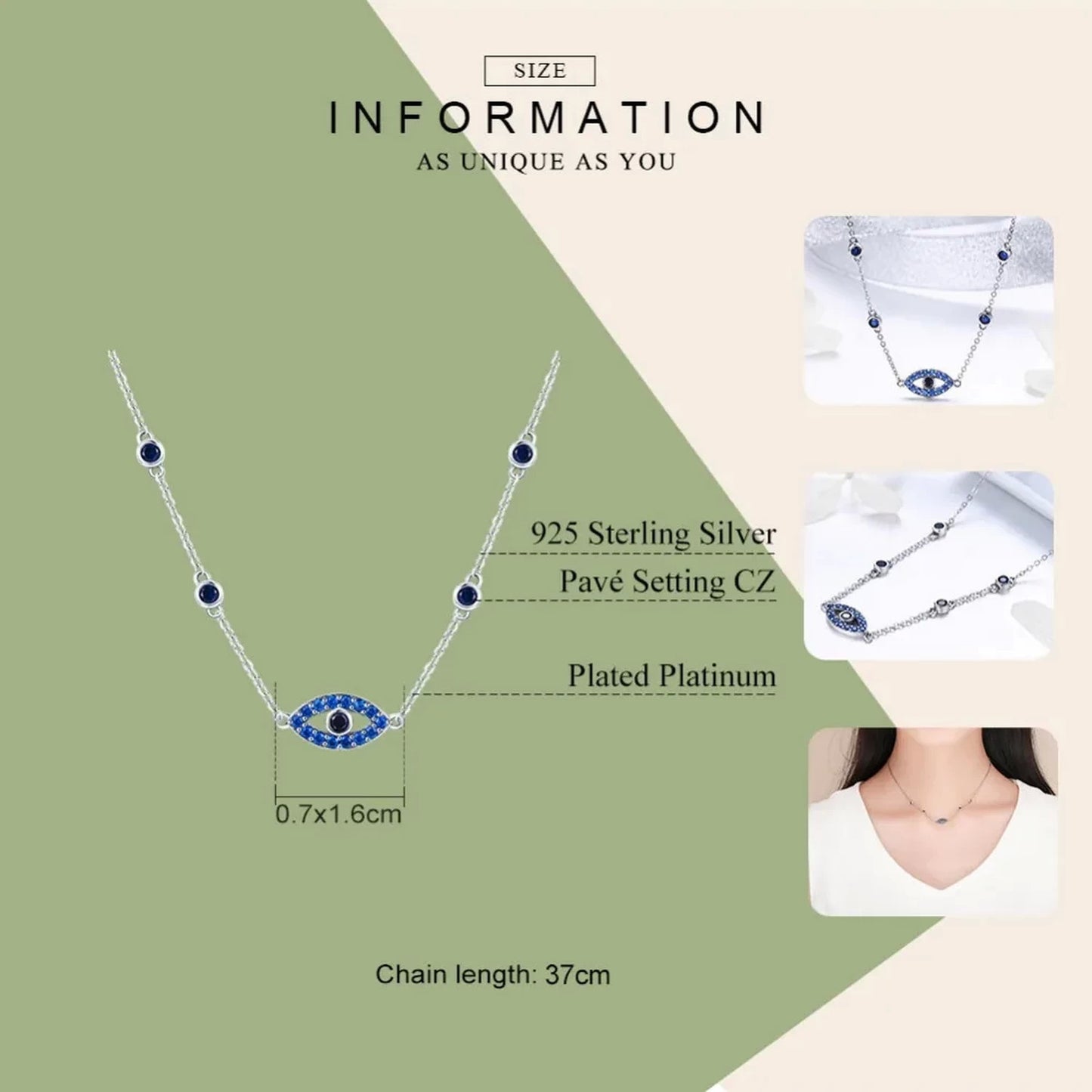 PAHALA 925 Strling Silver Blue Zircon Guardian Eye Pendant Necklace