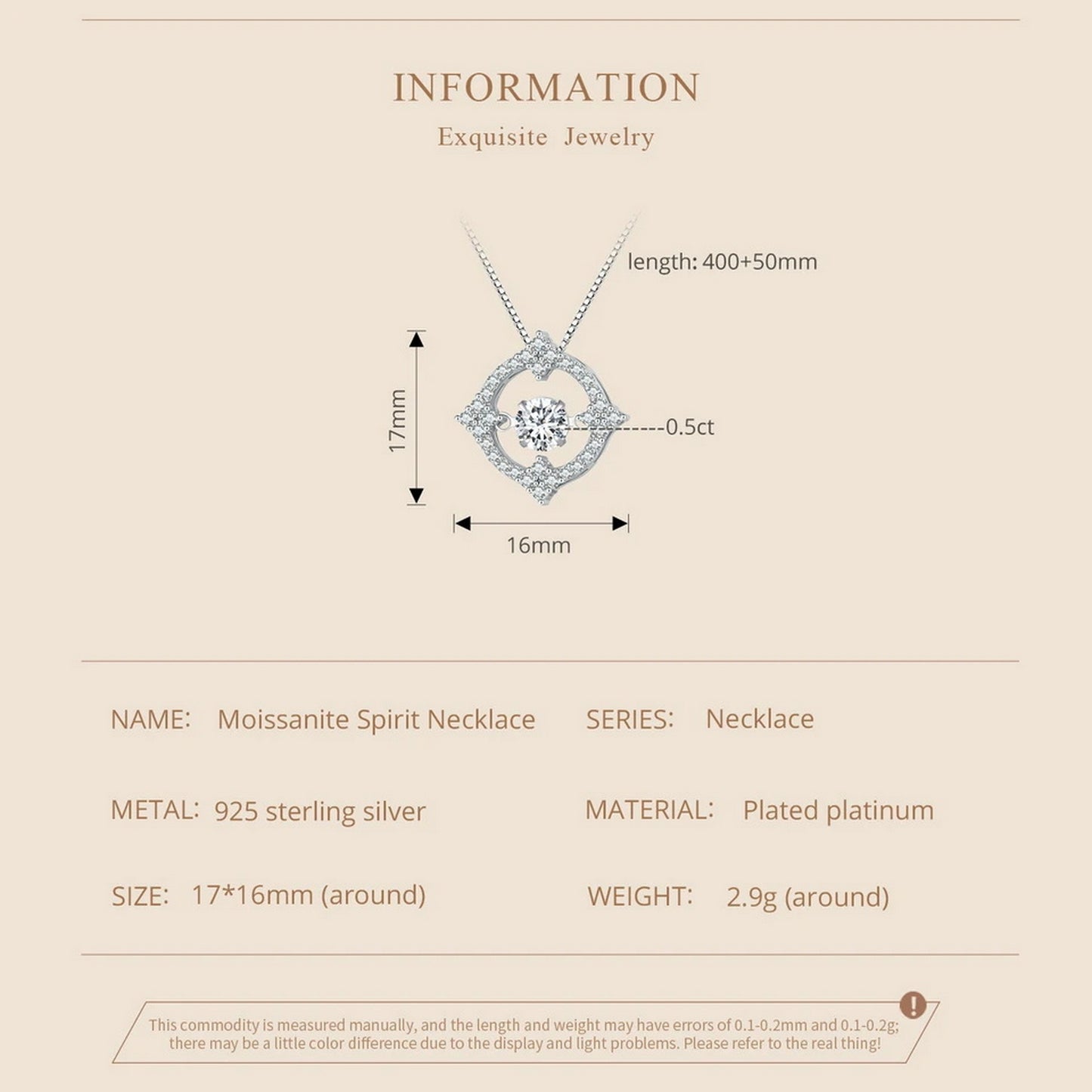 PAHALA Moissanite 0.5CT D Color VVS1 Spirit Sparkling Dancing Pendant Necklace