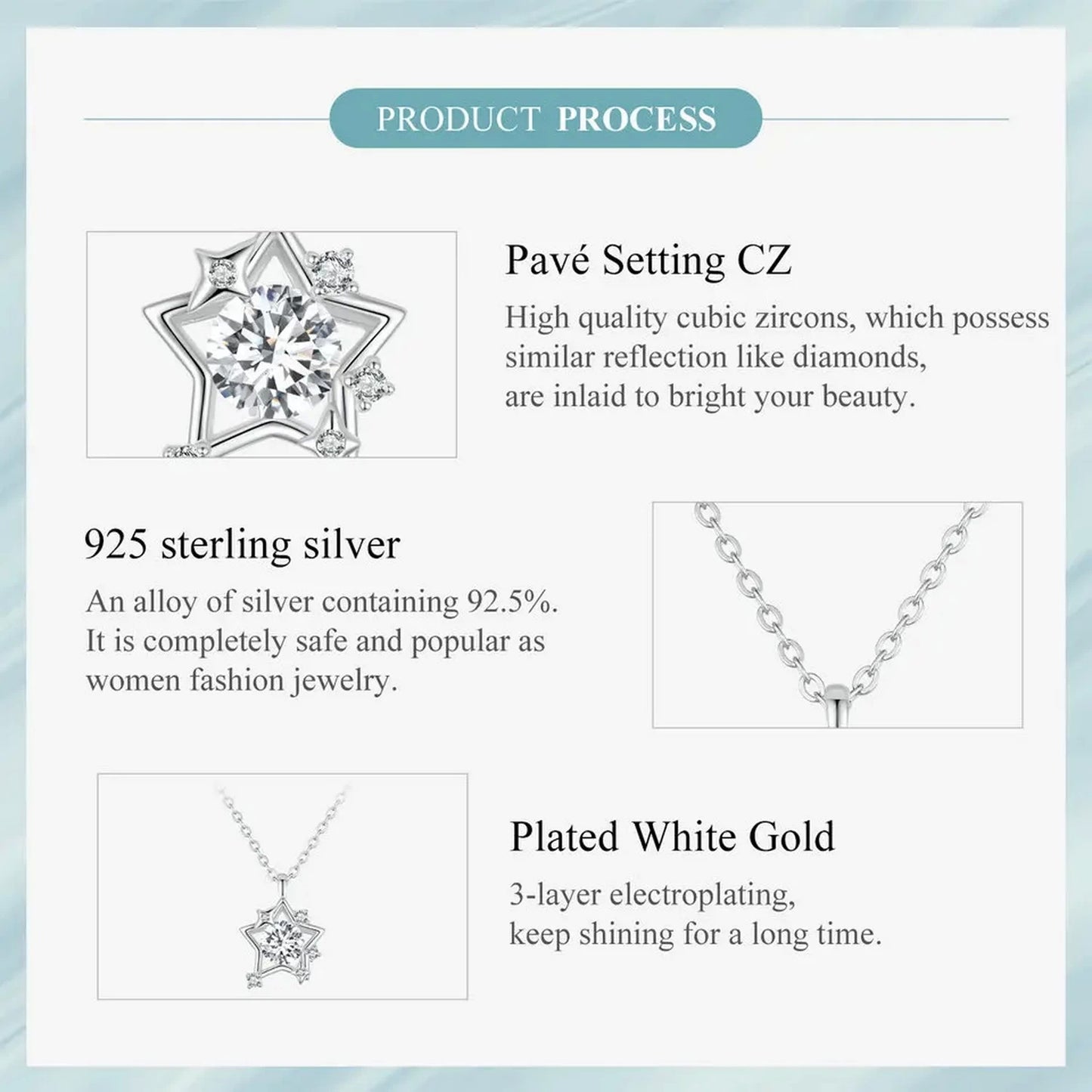 PAHALA 925 Strling Silver Clear CZ Shiny Star With Crystals Pendant Necklace