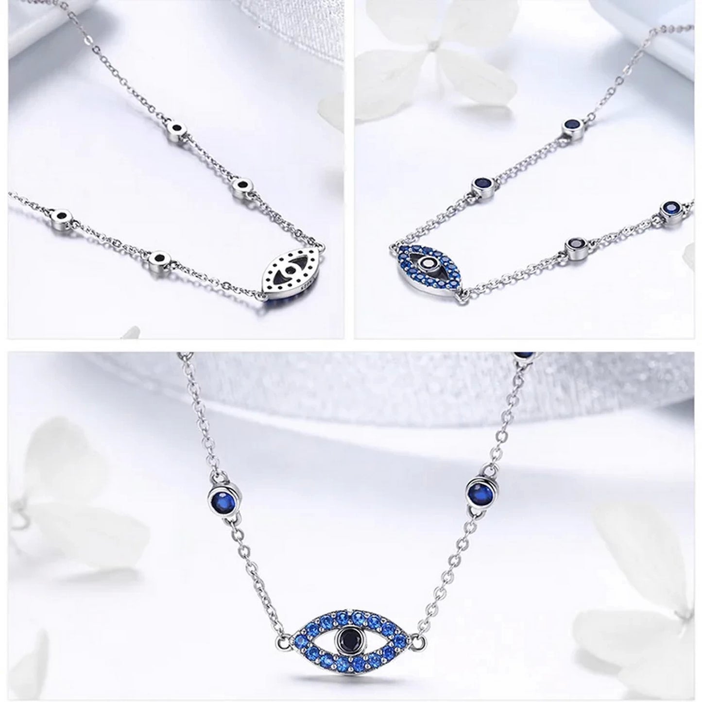 PAHALA 925 Strling Silver Blue Zircon Guardian Eye Pendant Necklace