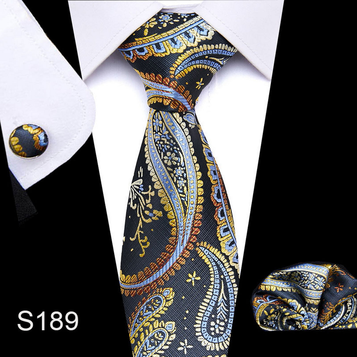 PAHALA Mens Silk Jacquard Woven Necktie Cufflinks Pocket Square Set Box