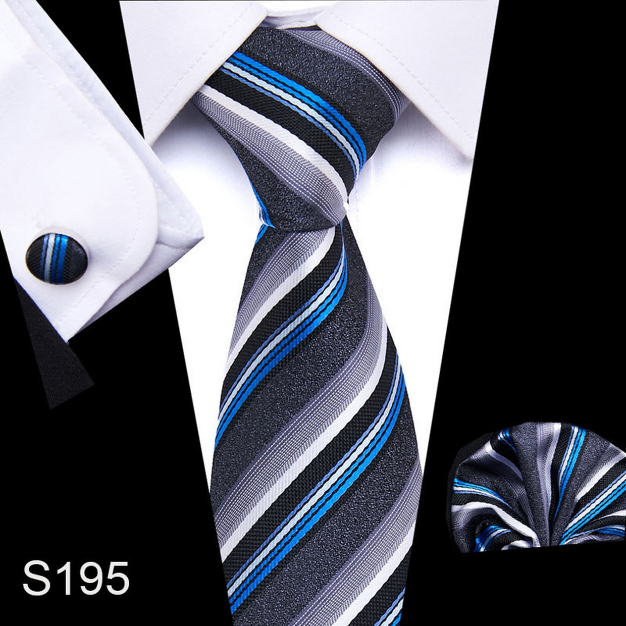 PAHALA Mens Silk Jacquard Woven Necktie Cufflinks Pocket Square Set Box