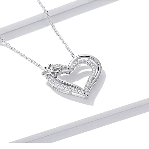 PAHALA 925 Sterling Silver Crystals Double Layer Heart Chain Necklace Pendant Wedding Necklace