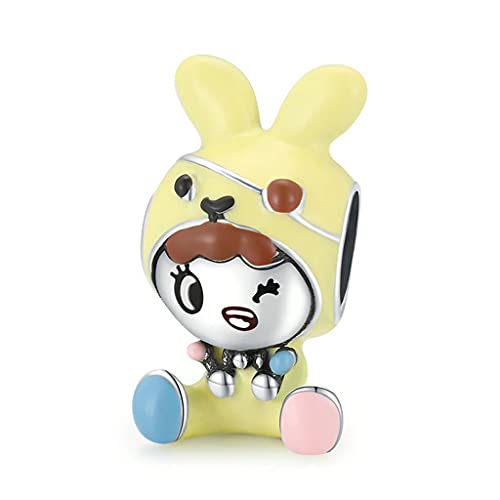 PAHALA 925 Sterling Silver Enamel Cartoon Doll Charm Beads Fit Bracelet