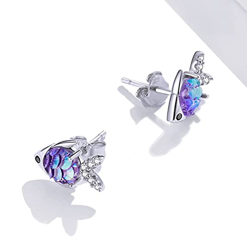 PAHALA 925 Sterling Silver Happy Tropical Litte Fish With Crystals Stud Earrings