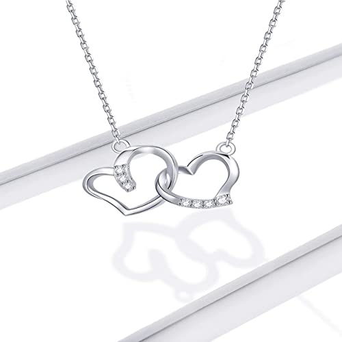 PAHALA 925 Sterling Silver Multiple Crystal Mutual Affinity Love Chain Necklace Pendant Wedding Necklace