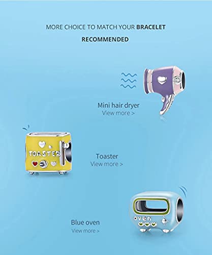 PAHALA 925 Sterling Silver Mini Appliance Enamel Charm Rice Cooker Toaster Blue Oven Hair Dryer Charm Bead