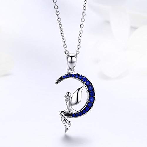 PAHALA 925 Sterling Silver in Blue Moon with Crystals Clear CZ Pendant Necklace