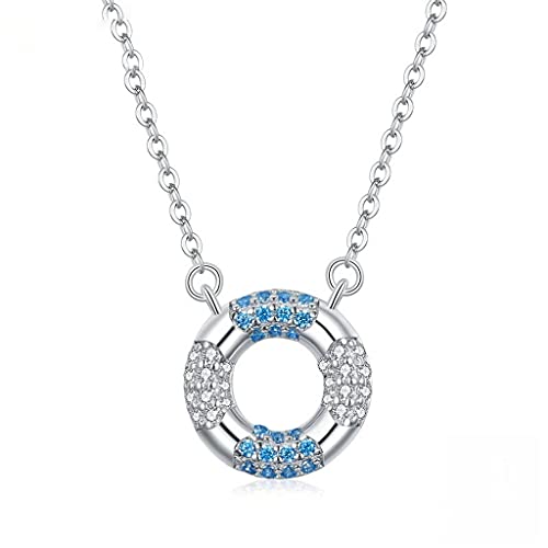 PAHALA 925 Sterling Silver Blue Swimming Ring Circle Charm Sport Crystals Pendant Necklace