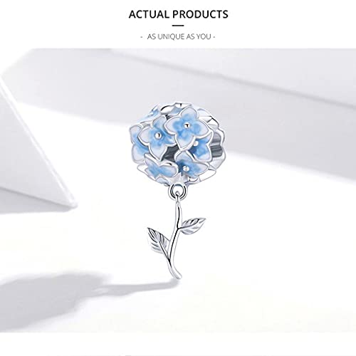 PAHALA 925 Strling Silver Blue Hydrangeas Pendant Charm Bead