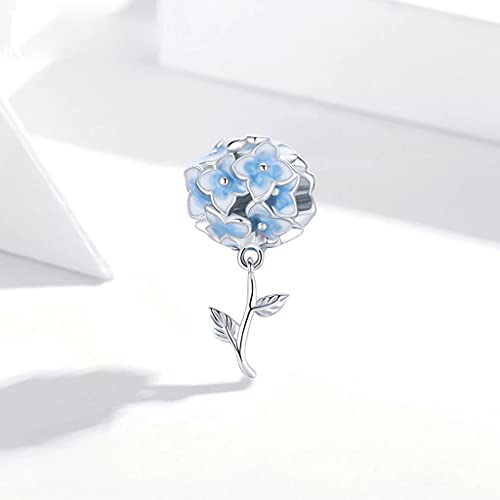 PAHALA 925 Strling Silver Blue Hydrangeas Pendant Charm Bead