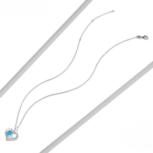 PAHALA 925 Sterling Silver Heart Trace Blue Zircon Paw Dazzling Chain Necklace Pendant Wedding Necklace