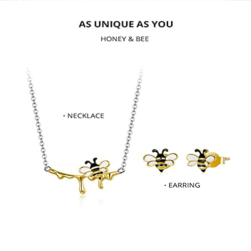 PAHALA 925 Sterling Silver Enamel Lovely Honey Bee Necklace Pendant Wedding Necklace