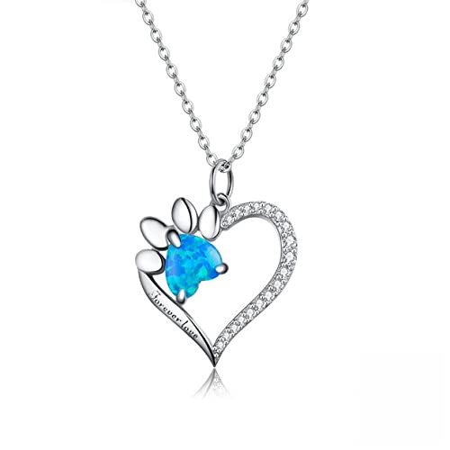 PAHALA 925 Sterling Silver Heart Trace Blue Zircon Paw Dazzling Chain Necklace Pendant Wedding Necklace
