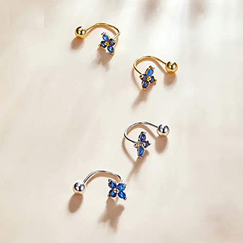 PAHALA 925 Sterling Silver Authentic Lucky Four Leaf Clover Blue Crystal Stud Earrings